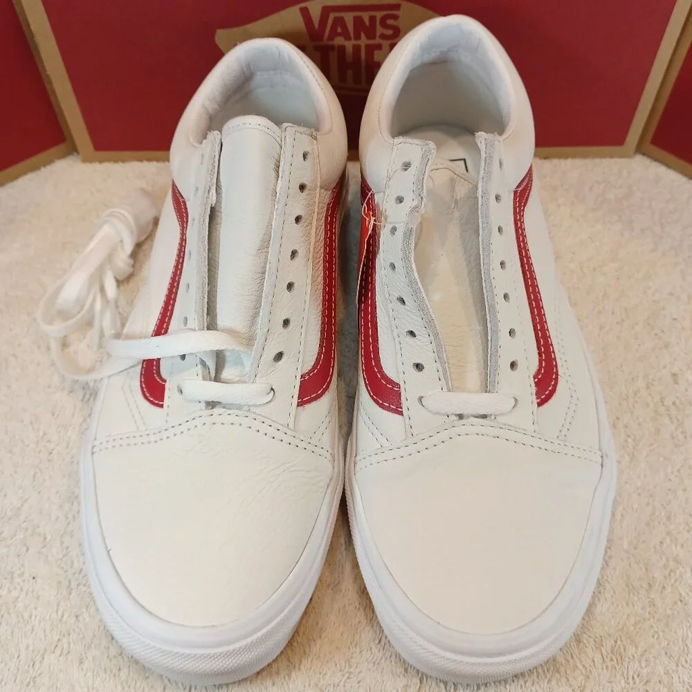 Vans Men's 7/Women's 8.5 Old Skool Leather Pop White/Chili Pepper VN0A5AO92HL